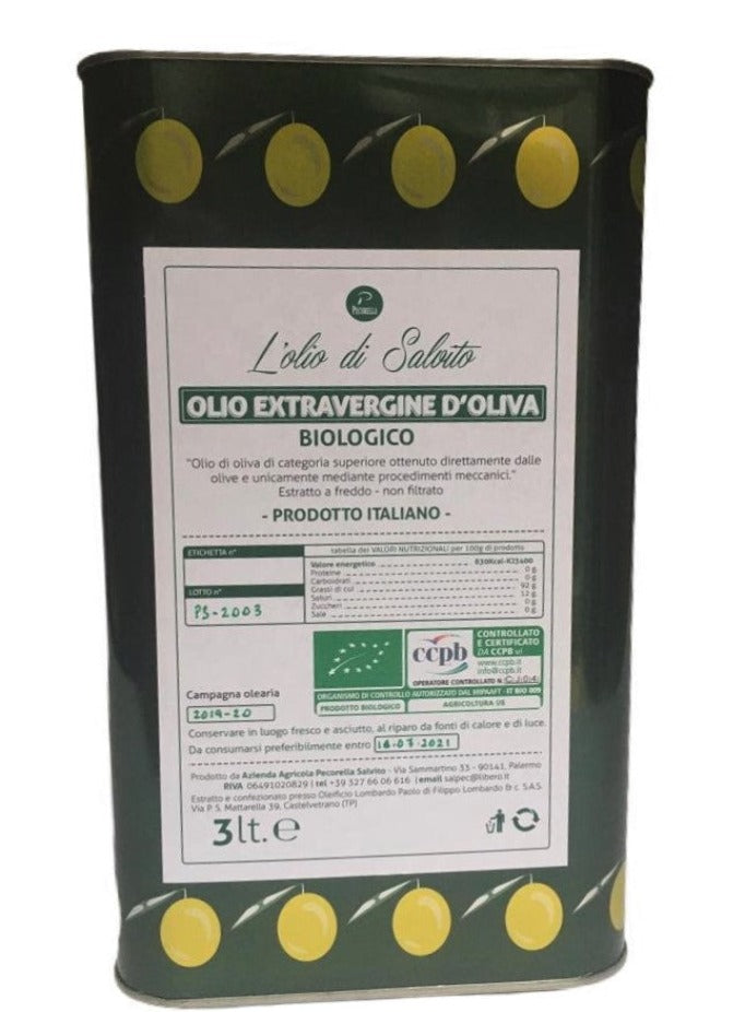 Organic Extra-Virgin Olive Oil "Nocellara del Belice" - (3 L)